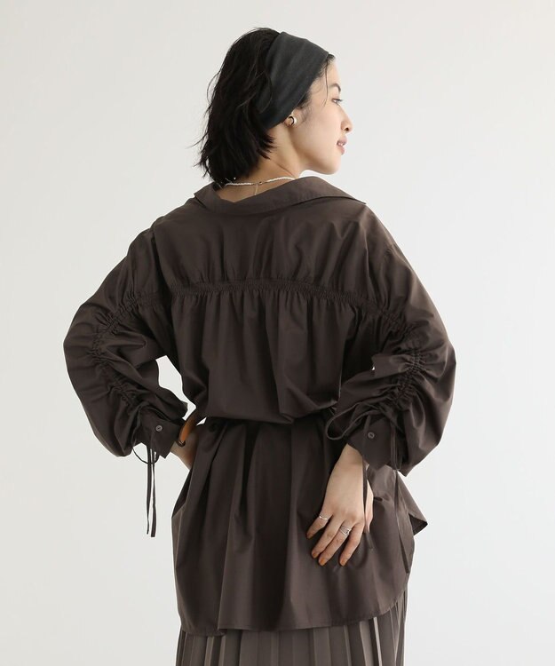 Green Parks イージーケア袖シャーリングシャツ Brown