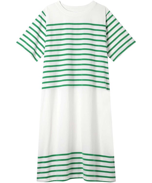 une nana cool 【綿100％】60ハイゲージ天竺パネルボーダー半袖ワンピース GR