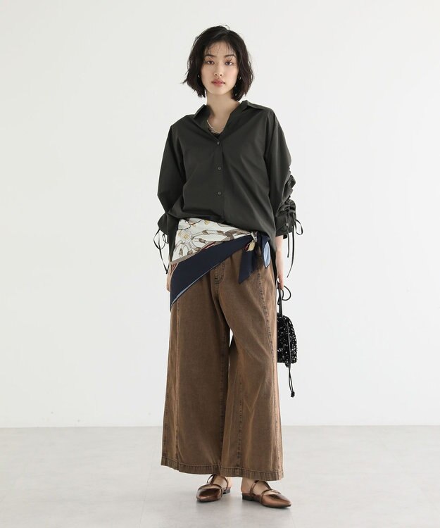 Green Parks イージーケア袖シャーリングシャツ Sax