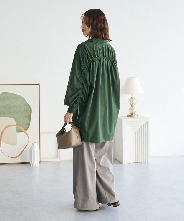 Green Parks イージーケア袖シャーリングシャツ Green