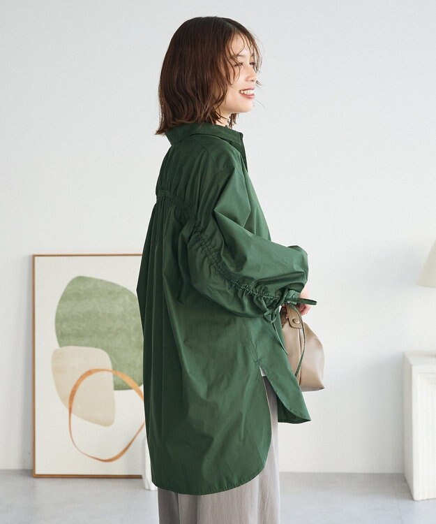 Green Parks イージーケア袖シャーリングシャツ Green