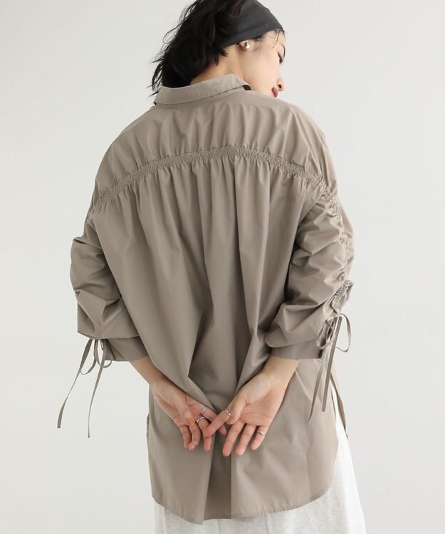 Green Parks イージーケア袖シャーリングシャツ Beige