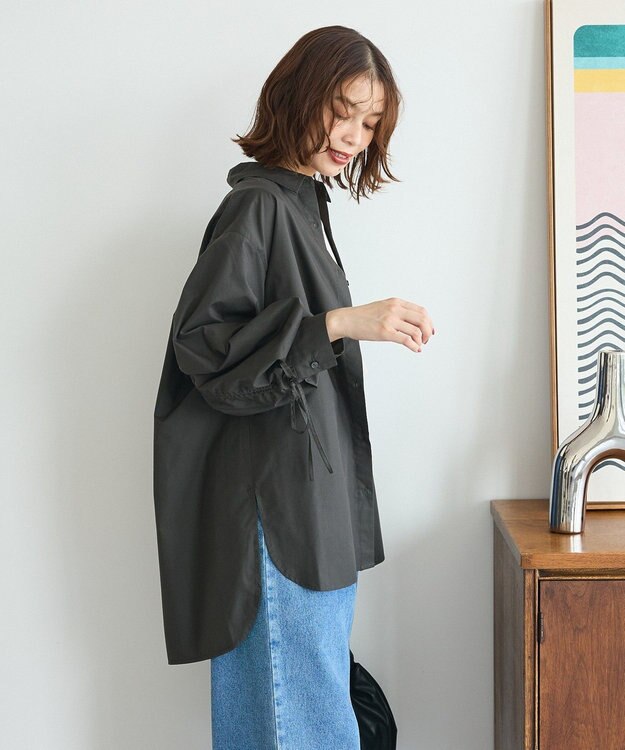 Green Parks イージーケア袖シャーリングシャツ Charcoal Gray