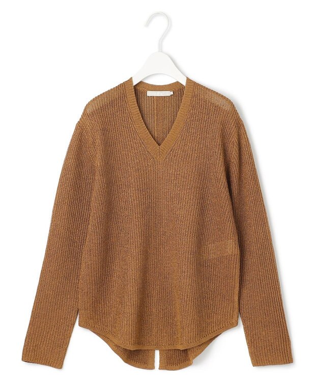 ICB L 【洗える】 ペーパーブレンドシャインニット Vネックプルオーバー ラセットブラウン系