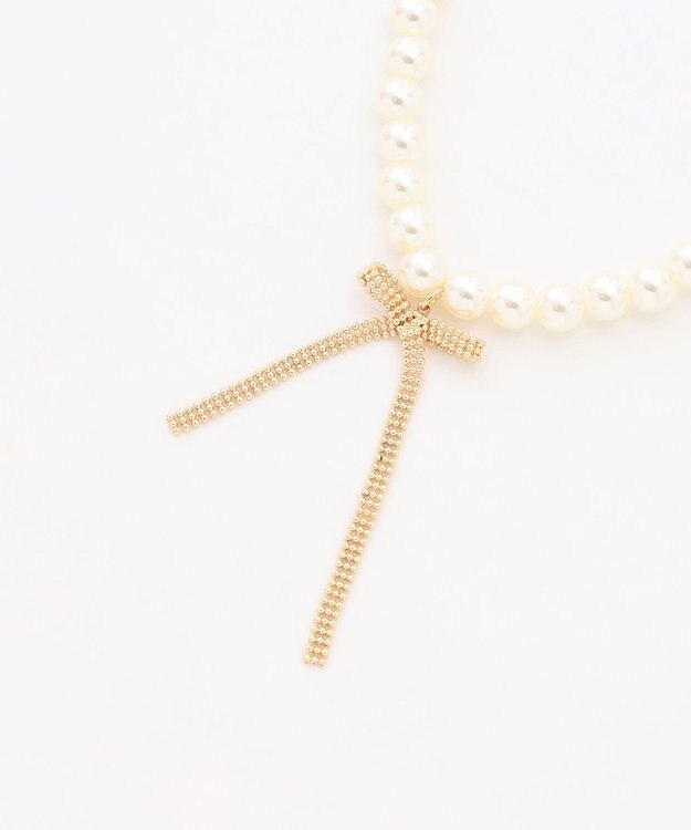 組曲 センターリボンイミテーションパール ネックレス ゴールド系