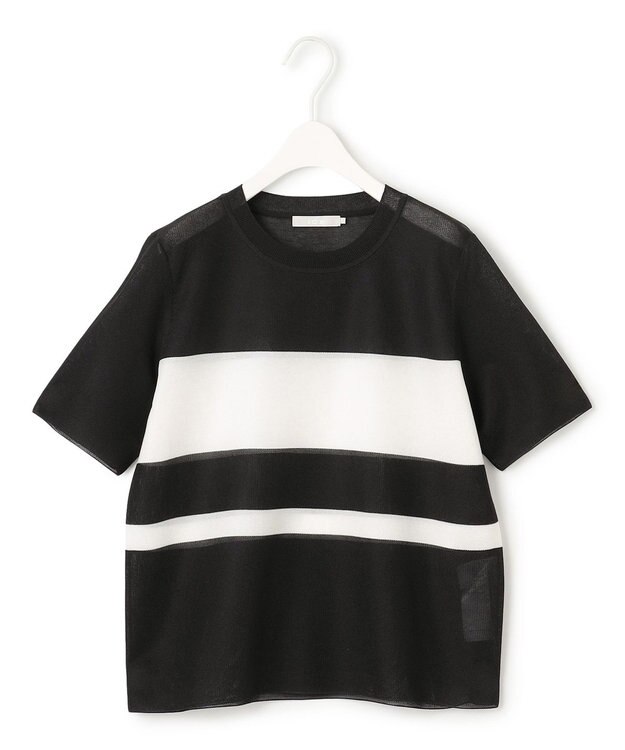 ICB 【洗える】 シアースムースボーダー ニット ブラック×オフホワイト系