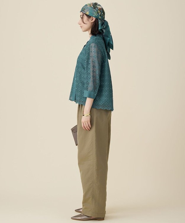 自由区 S ジオメトリックレース ブラウス ターコイズ