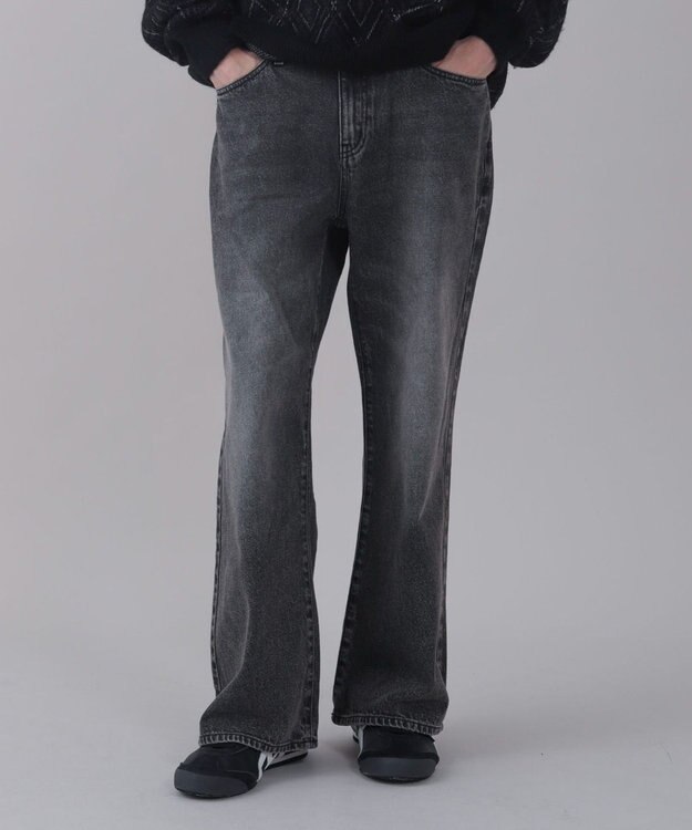 WEGO 【ユニセックス着用ITEM/ウエスト調整可】フレアデニムパンツ ブラック