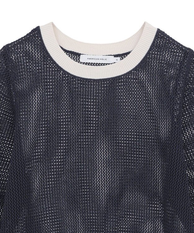 AMERICAN HOLIC メッシュニットリンガーＴシャツ Navy