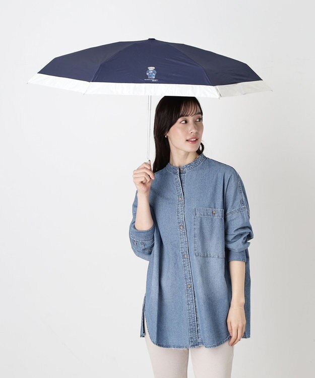 MOONBAT 【WEB限定】POLO RALPH LAUREN(ポロ ラルフローレン) 晴雨兼用日傘 折りたたみ傘 コンパクト ポロベア 一級遮光 遮熱 UV ネイビー×オフ