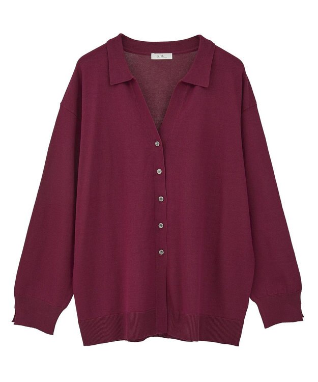 earth music&ecology 袖口スリットスキッパーカーディガン Bordeaux