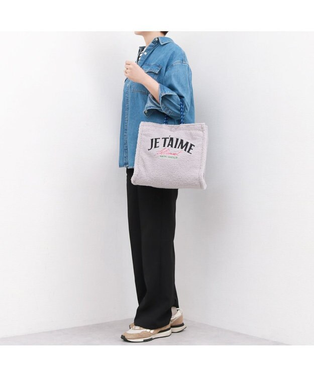 UNBILLION カシュカシュ cachecache / ボア刺繍リバーシブル2wayトート ライトグレー