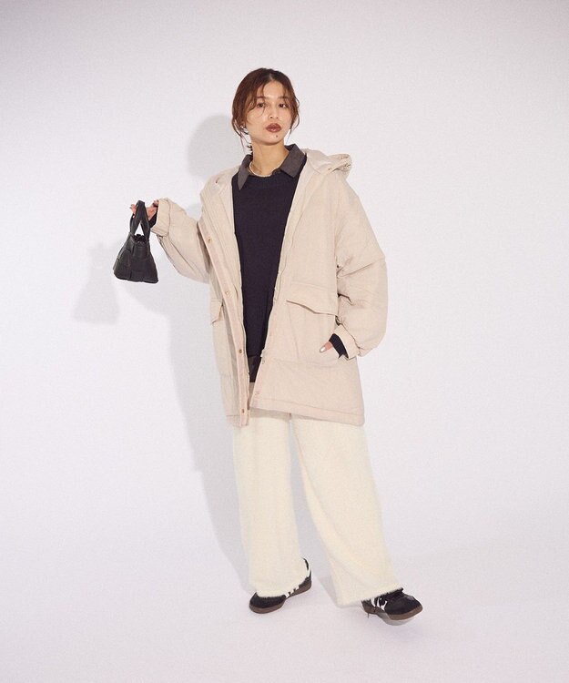 Green Parks フーディ中綿コート Light Gray