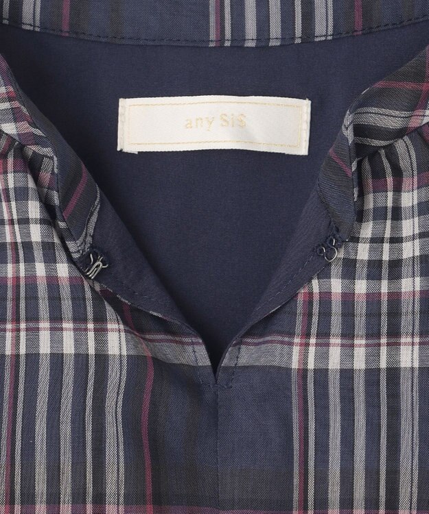 ANY SIS 【洗える】シアーチェック ワンピース ネイビー系