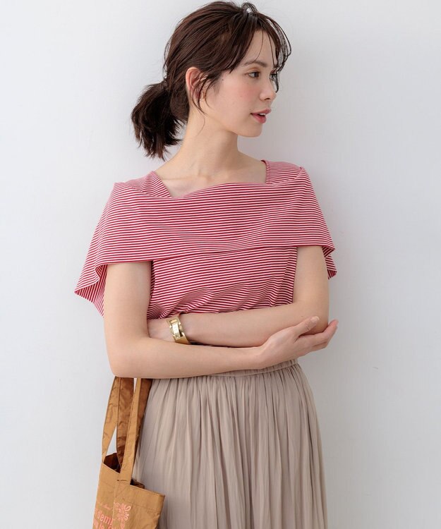 組曲 L 【先行予約】GIZAコットンオフショルダー カットソー オフ×チェリー系2