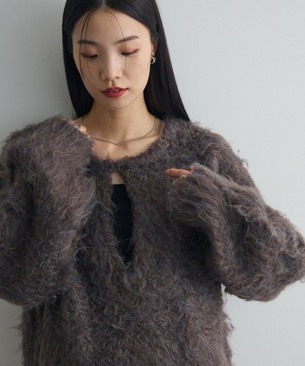 Green Parks 前後２ｗａｙキーネックシャギーニット Brown