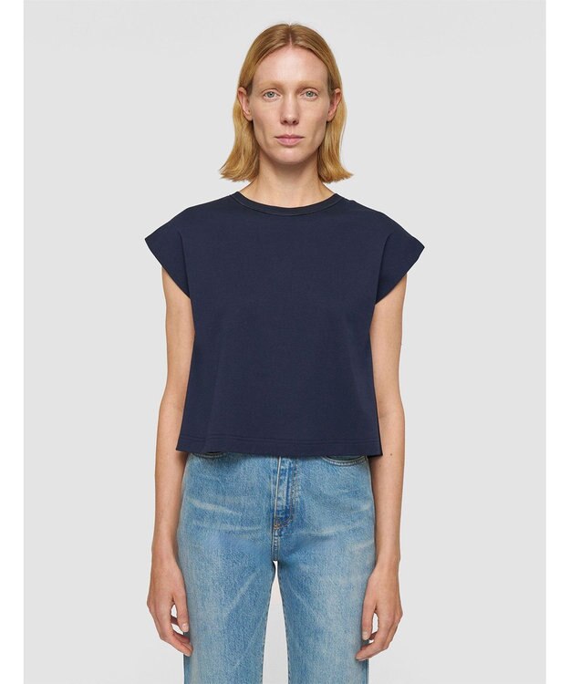 JOSEPH 【洗える】ポプリンジャージー　キャップスリーブティーシャツ Navy