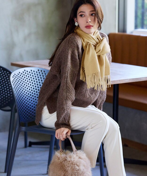 Tiaclasse 【ウール100%】フリンジ付きマフラー イエロー