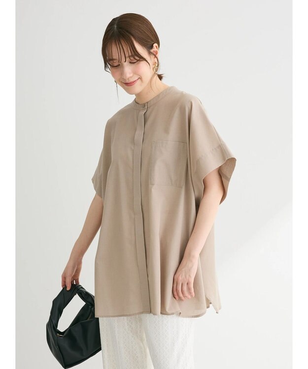 Green Parks 綿麻混ポンチョ風シャツ Gray Beige