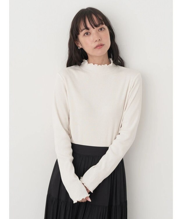 earth music&ecology チェーンリブハイネックプルオーバー Ivory