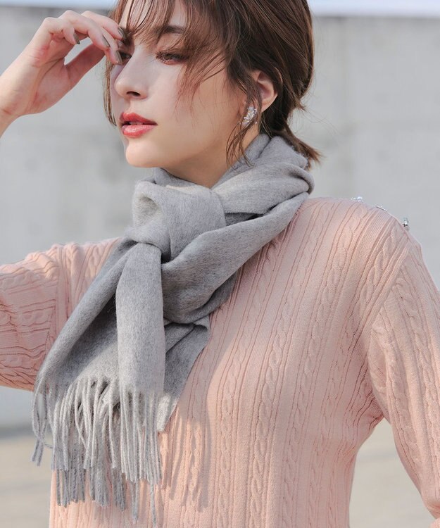 Tiaclasse 【ウール100%】フリンジ付きマフラー グレー