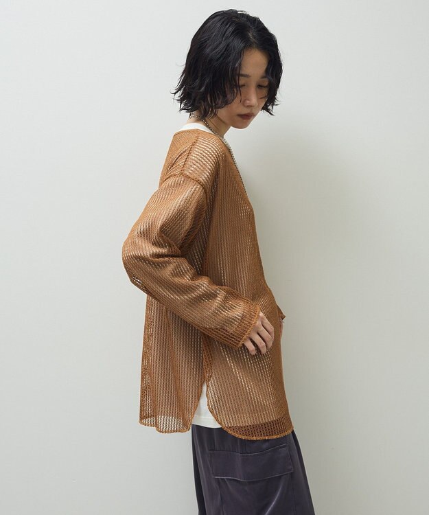 Green Parks メッシュ長袖ゆるカットプルオーバー Mustard