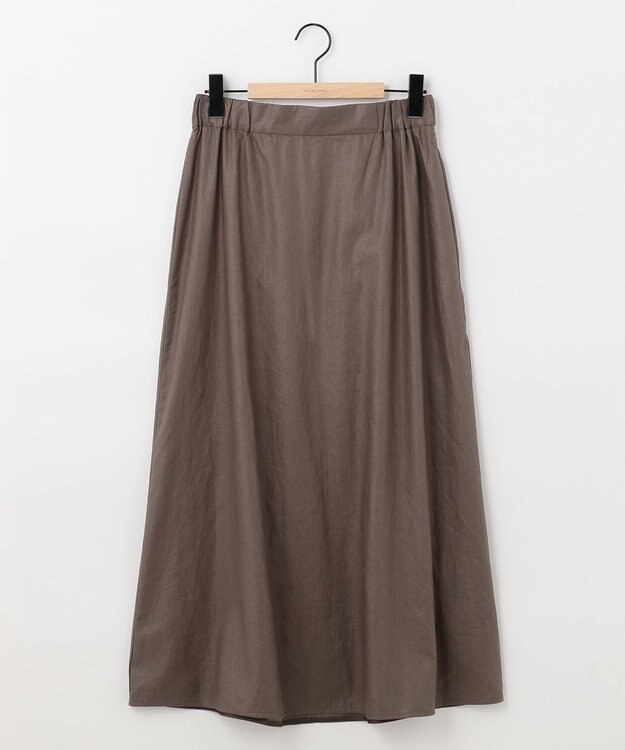 SHARE PARK LADIES 【洗える】リネンレーヨンコーティングウォッシュスカート チャコール