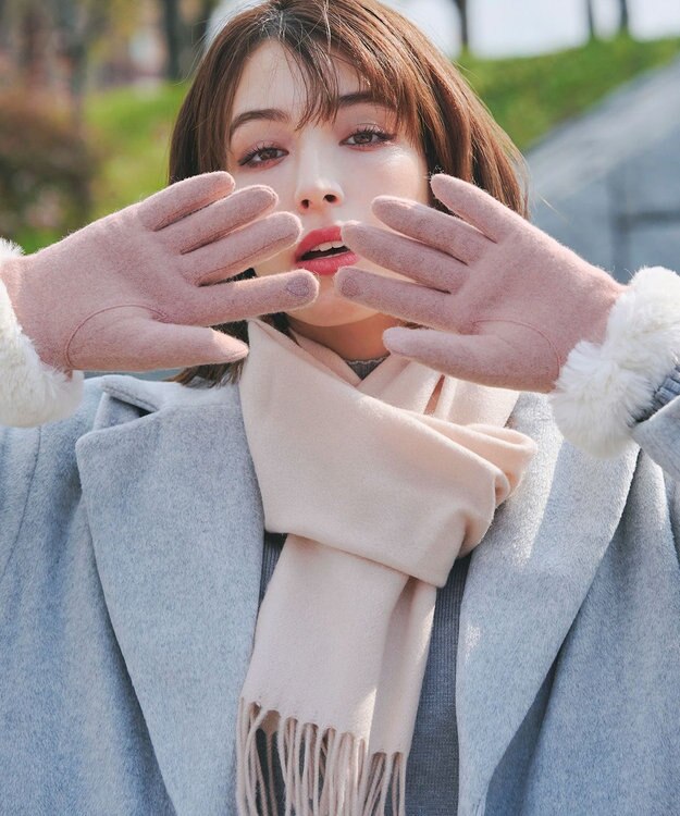 Tiaclasse 【ウール100%】フリンジ付きマフラー ピンク