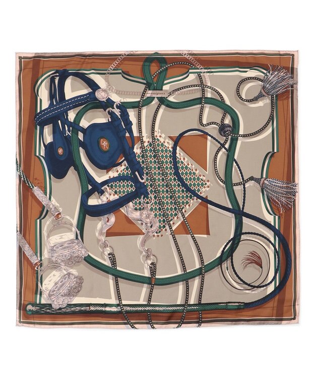 23区 manipuri コラージュジョッキー シルク スカーフ グレー系