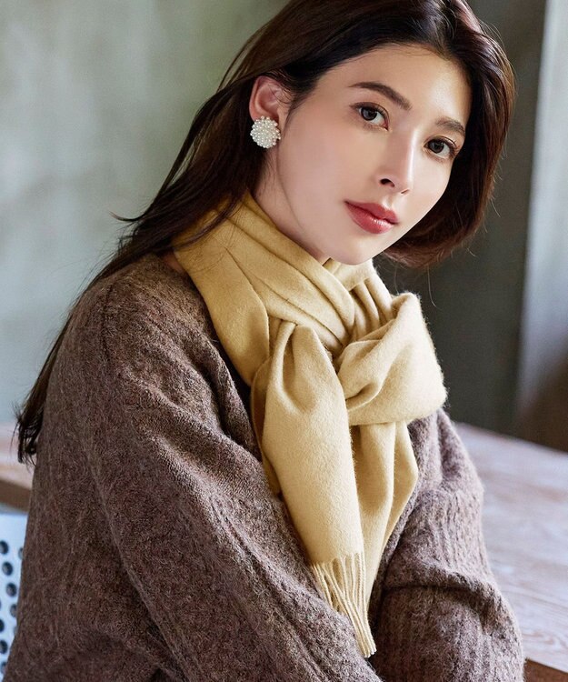 Tiaclasse 【ウール100%】フリンジ付きマフラー イエロー