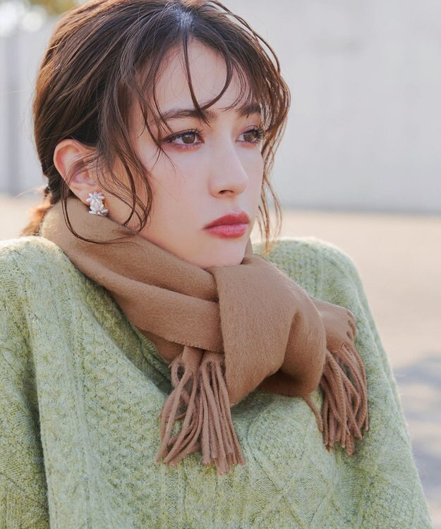 Tiaclasse 【ウール100%】フリンジ付きマフラー キャメル