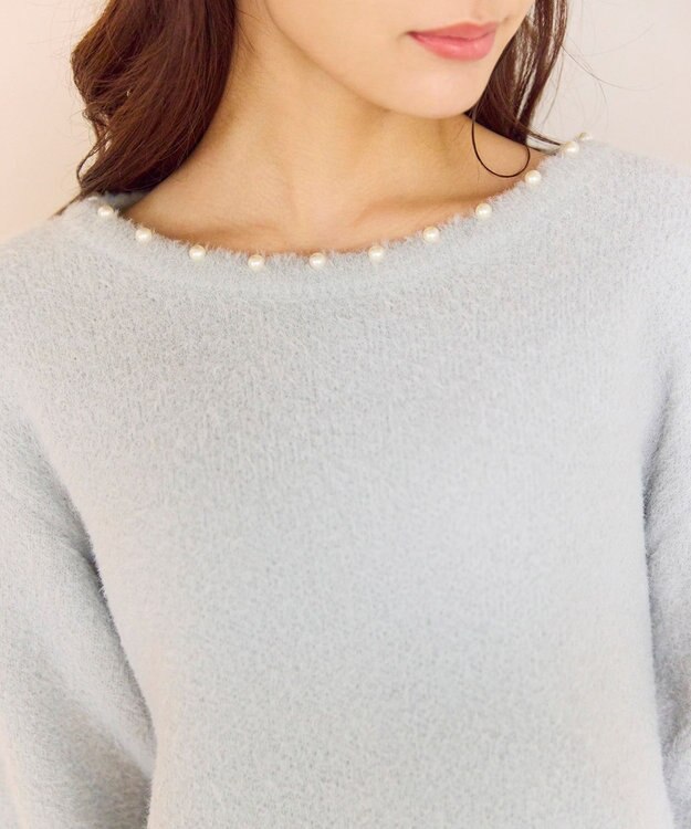 Feroux パール付きシャギー ニット スカイブルー系