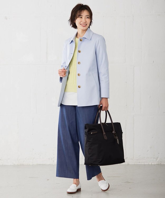 J.PRESS LADIES 【洗える】セルロースシャンブレー セミワイド マリン パンツ ネイビー系