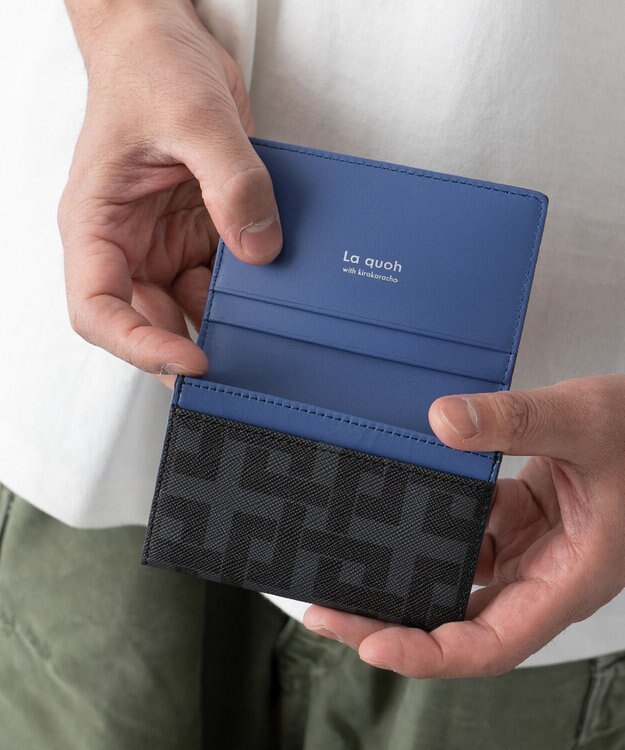 MIYABIYA La quoh with kirakaracho 角つなぎ プリントレザー 名刺入れ 玄（ブラック）