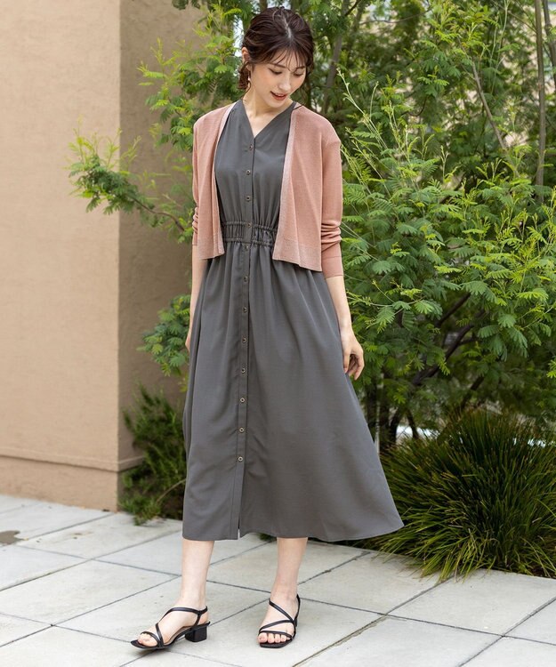 ANY SIS 【洗える】フロントボタンギャザー ワンピース スレート