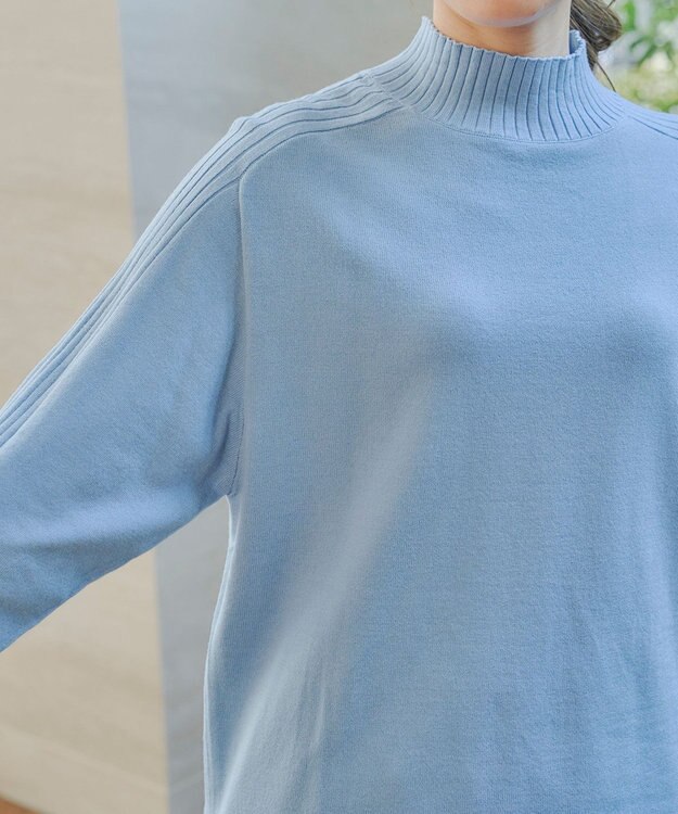 Tiaclasse 【洗える】配色ハイネックニットトップス サックス