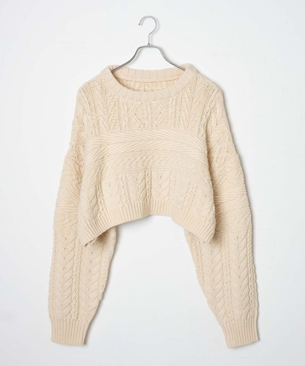 WEGO ケーブルショートニット ホワイトアイボリー