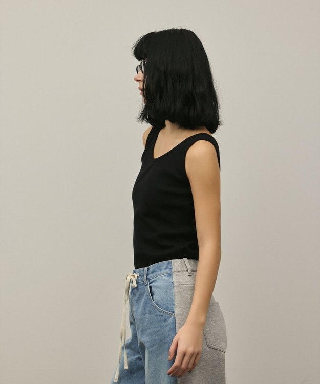 GRACE CONTINENTAL テレコノースリーブトップ ブラック