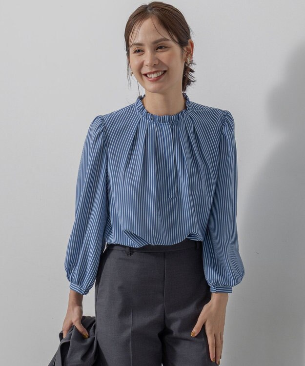 組曲 S ライトデシンフリル襟 ブラウス ブルー系1