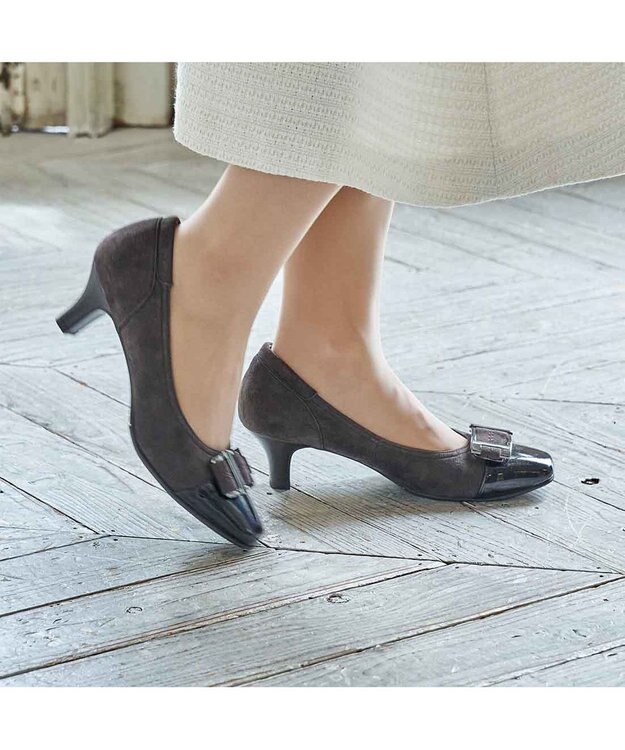 Riz raffinee <Riz raffinee>バックルモチーフコンビパンプス ダークブラウン