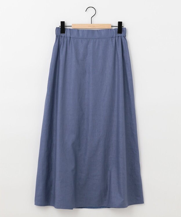 SHARE PARK LADIES 【洗える】リネンレーヨンコーティングウォッシュスカート ブルー