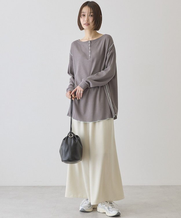 AMERICAN HOLIC 【選べる丈】ヘンリーネックワッフルメロープルオーバー Charcoal Gray