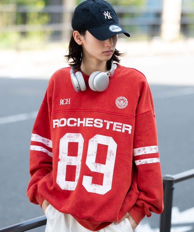 WEGO 【ユニセックス着用ITEM】ケミカルウォッシュナンバリングプルオーバー レッド