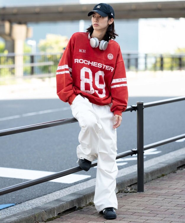 WEGO 【ユニセックス着用ITEM】ケミカルウォッシュナンバリングプルオーバー レッド