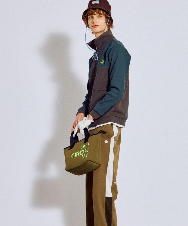 PW CIRCULUS 今が旬トップス！【ドライな肌触り / UV遮蔽率98.9% UVカット / ストレッチ】【MEN】ワッフルハーフジップトップス  ゴルフ カーキ系