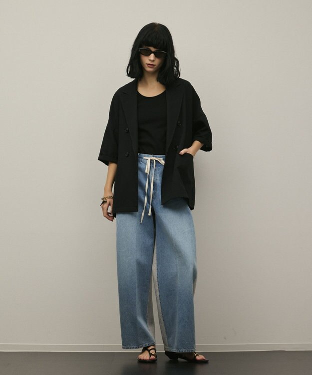 GRACE CONTINENTAL テレコノースリーブトップ ブラック