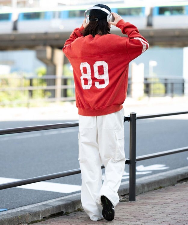 WEGO 【ユニセックス着用ITEM】ケミカルウォッシュナンバリングプルオーバー レッド