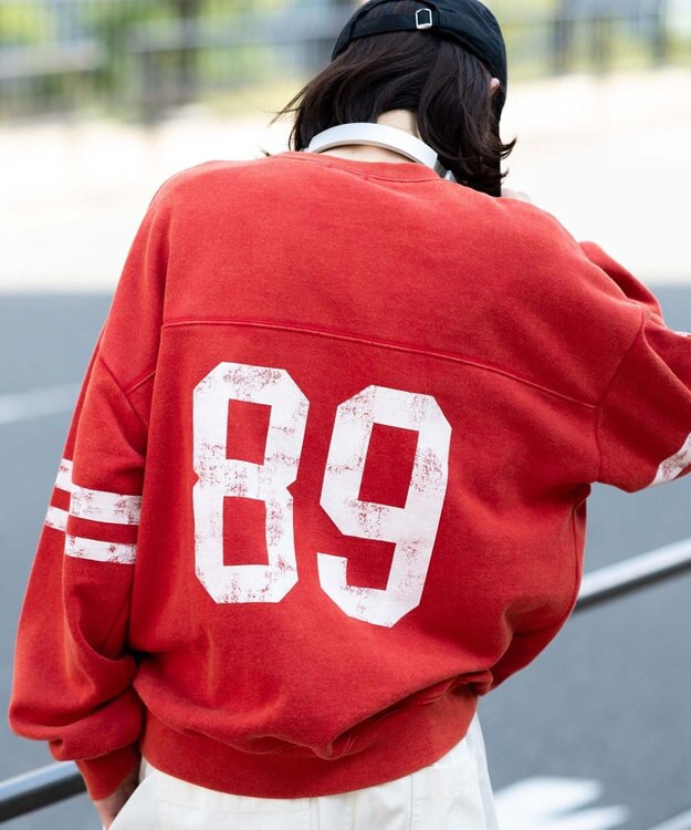 WEGO 【ユニセックス着用ITEM】ケミカルウォッシュナンバリングプルオーバー レッド