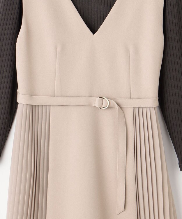 ANY SIS 【美人百花10月号掲載】カットソー×プリーツコンビ ジャンドレ ライトベージュ×チャコール