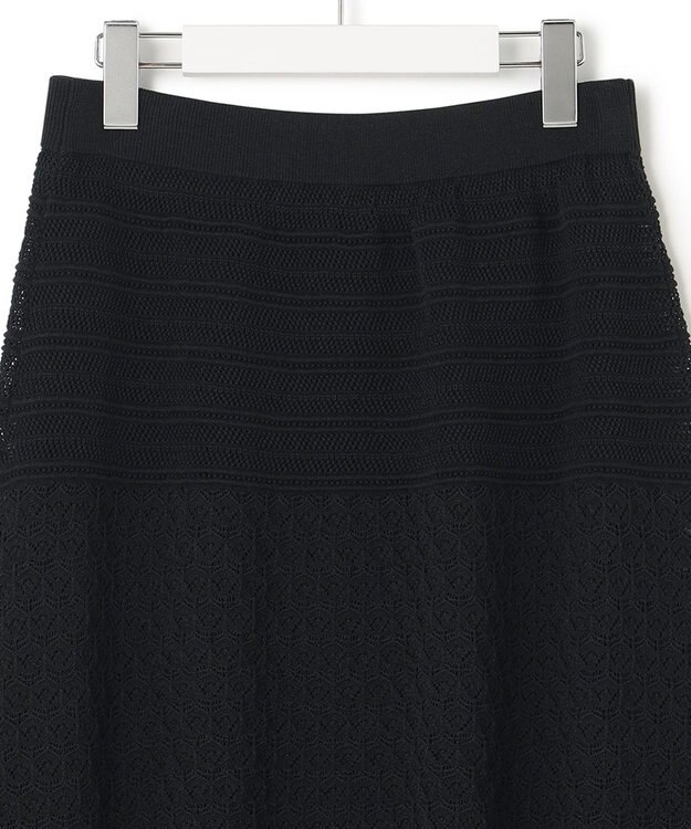 23区 【洗える】リネンコットンドライ ニットフレア スカート ブラック系